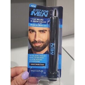 (1) Just For Men 1-DAY Beard & Brow Color DARKEST BROWN/BLACK Brush-In Wash-Out
